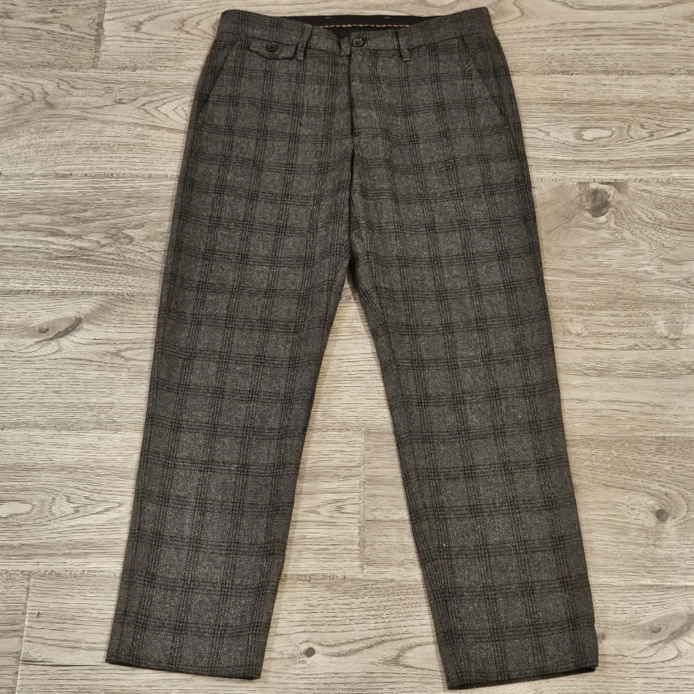 Billy Reid Italian Plaid Tweed Wool Blend Tapered Pants - Grey - Size 30x28
